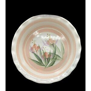 Hami Pottery Hand-Painted Floral Pie Plate/Serving Bowl 9.5 In Ironstone Scallop